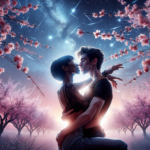 against a backdrop of cherry blossoms or sharing a passionate embrace under a starry night sky showcasing an imaginary scene from the best korean romantic drama series.